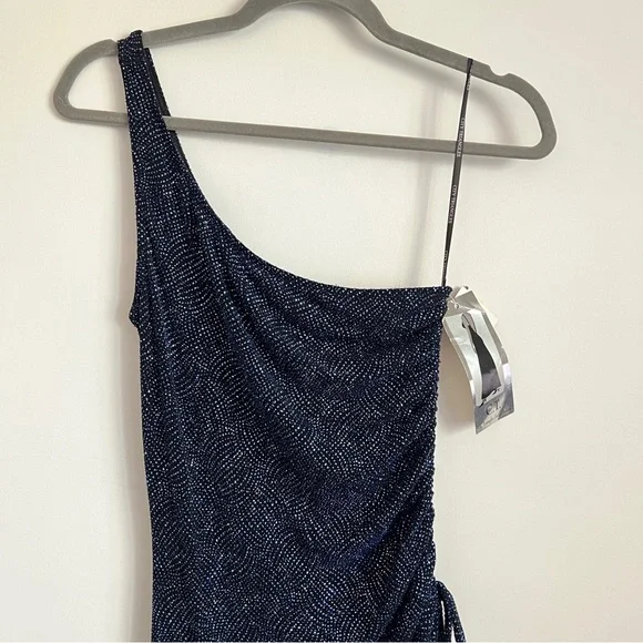 Vintage City Triangles Y2K One Shoulder Glitter Cocktail Dress-Size Large